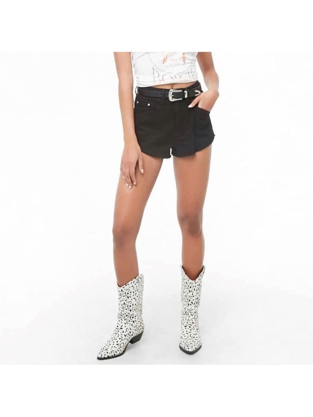 New - Forever 21 Black Frayed Hem Denim Shorts